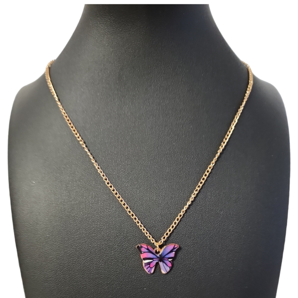 Gold Tone Butterfly Pendant Necklace